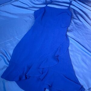 Monteau Cobalt One-Shoulder Ruffle Dress